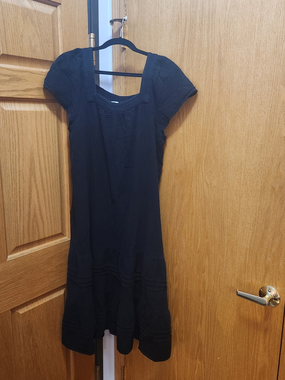 Sonoma Goods For Life Black Cotton Midi A-Line Dress XL Square Neck Flutter